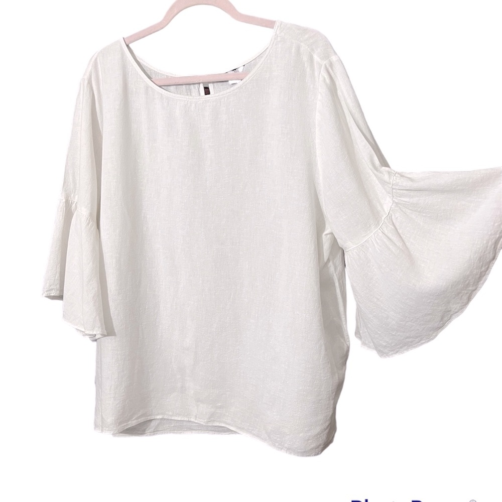 NIC+ZOE Linen blend ruffled sleeves white blouse SIZE XL